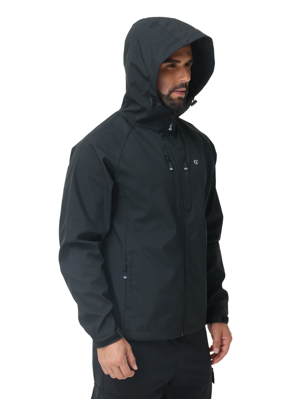 Profil veste randonnée homme noire avec capuche pour trekking et protection contre le vent